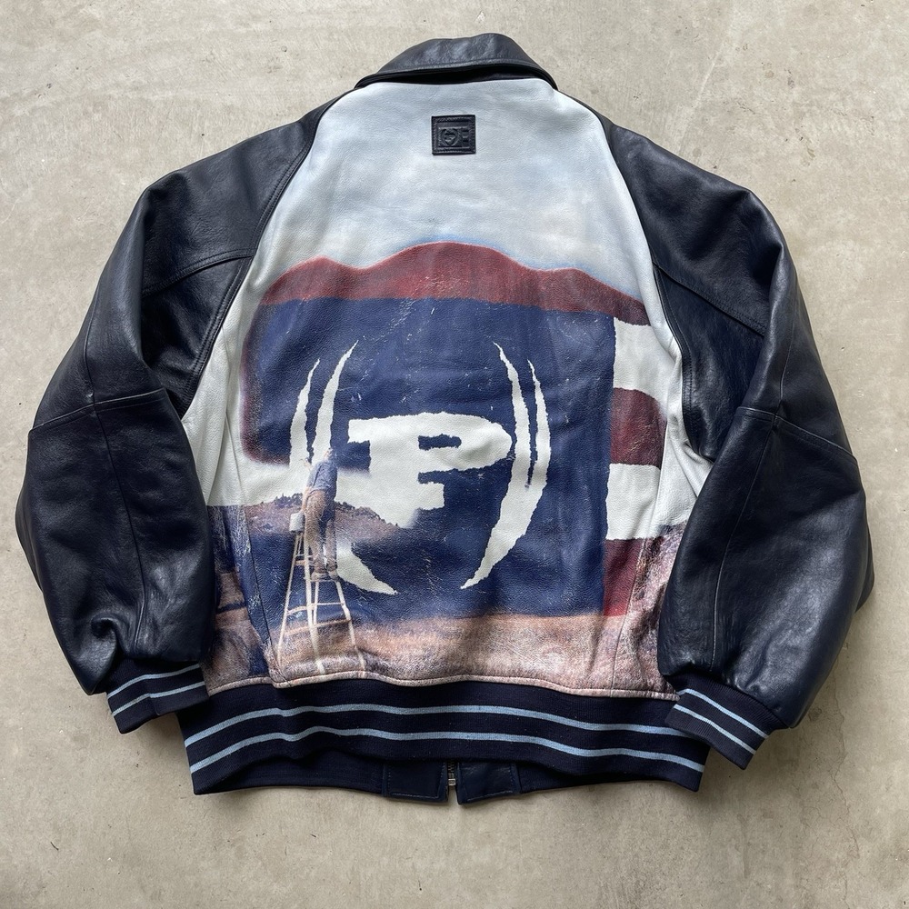Vintage Y2K Phat Farm Leather Jacket Big Graphic Back Hip‎ Hop Streetwear 2XL